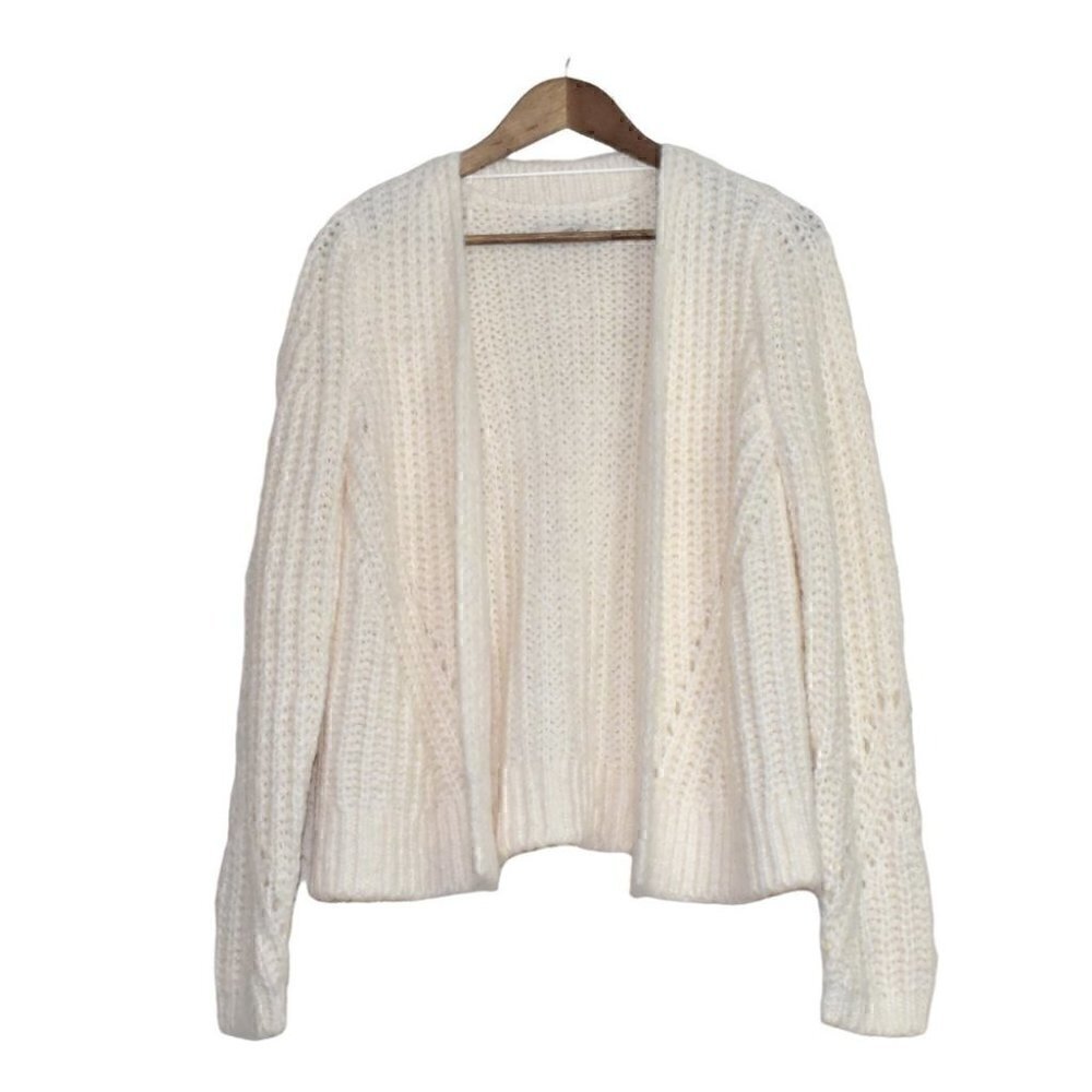 Loft Open Front Chunky Knit Soft Alpaca Blend Sweater Cream/Off White Si…